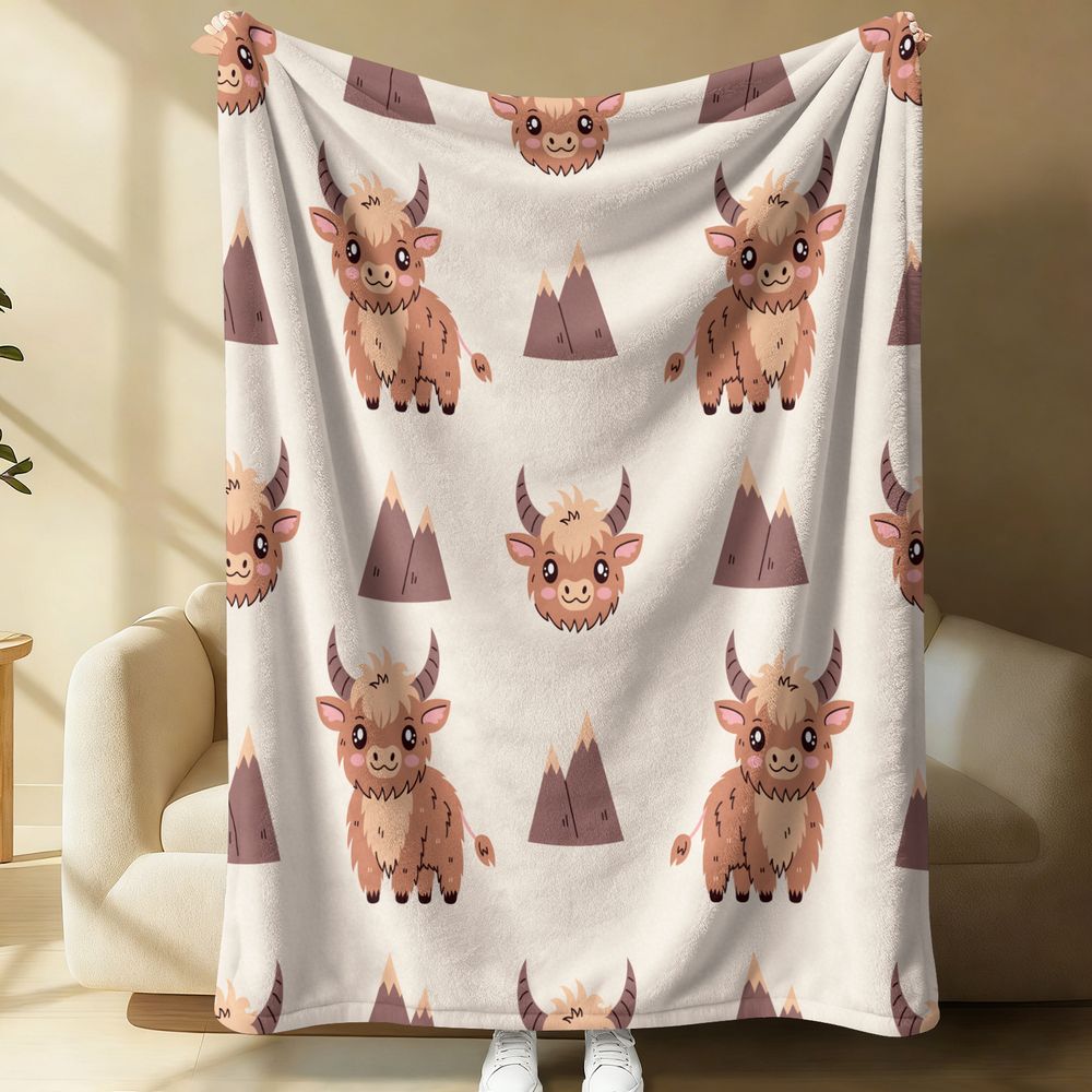 Highland Home Textiles - Sevimli Highland İnek Baskı Flanel Battaniye