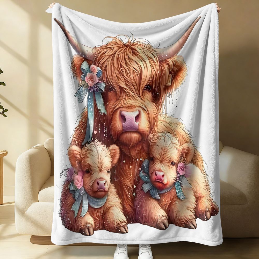 Highland Home Textiles - Yayla İnek Baskılı Battaniye Flanel Atma