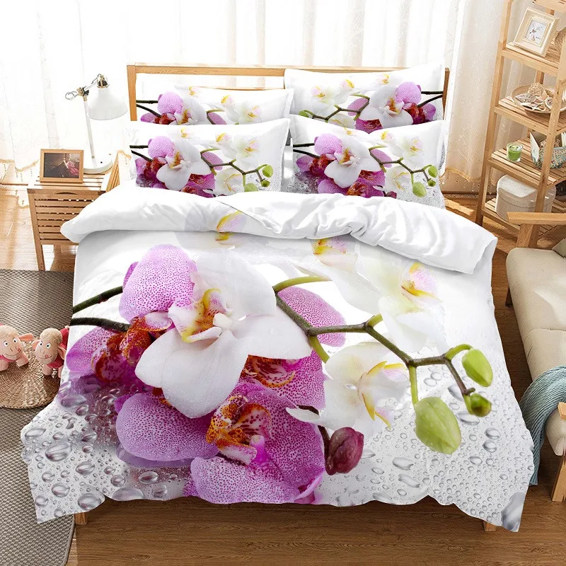 Linen Duvet Cover - Çiçekler Yatak Seti Nevresim Seti 3d