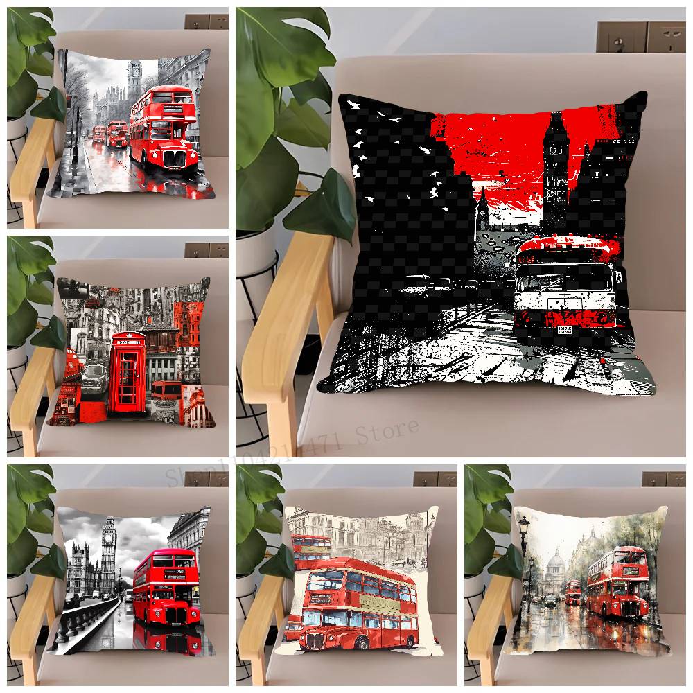 Home Textiles London - Londra Kırmızı Otobüs Baskılı Yastık Kılıfı