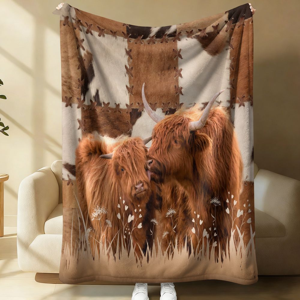 Highland Home Textiles - Yayla Sığırları Dijital Baskılı Polar Flanel