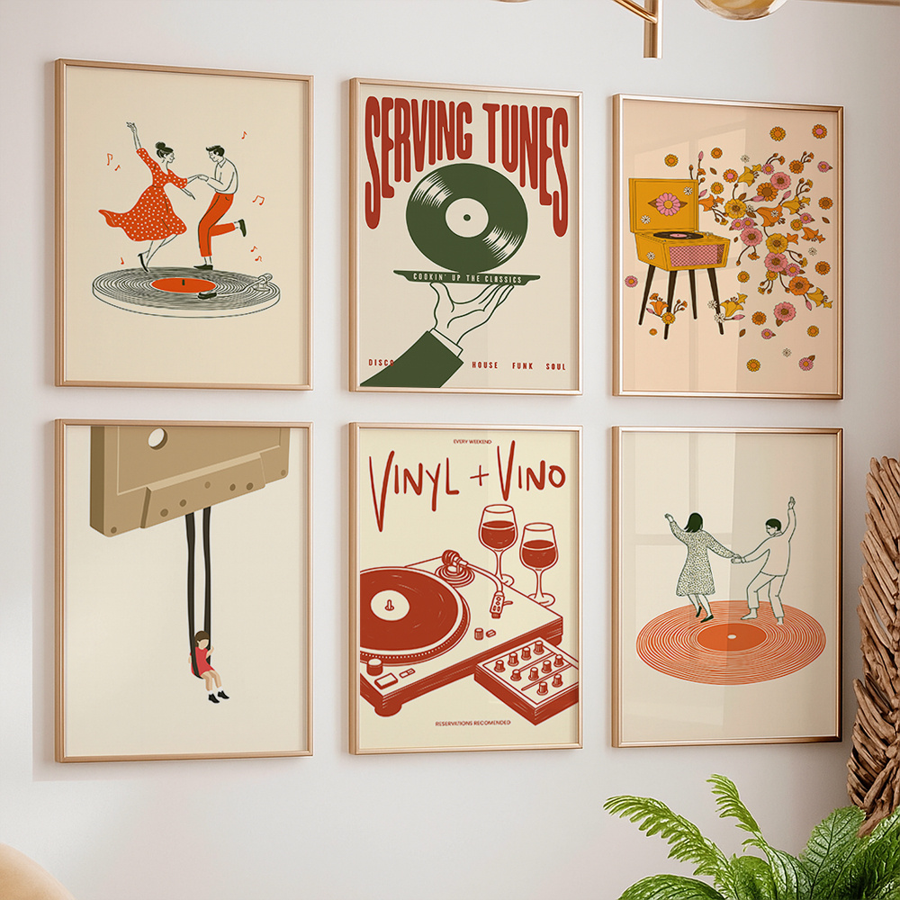 Vintage Home Textiles - 1 adet Vintage Müzik Tuval Poster
