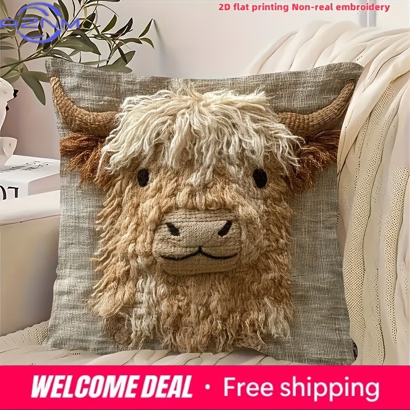 Highland Home Textiles - Sevimli Highland İnek Tasarımı 2D Düz