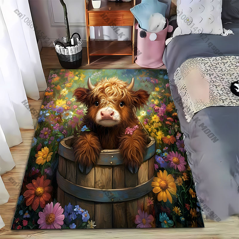 Highland Home Textiles - Yükseklanda yürüyen buzağı çiçekleri ahşap kova