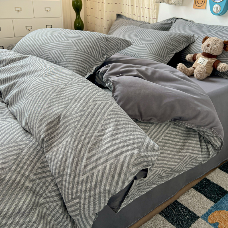 4PC Gri Geometrik Yatak Seti M - Linen Duvet Cover incelemesi ve fiyatı