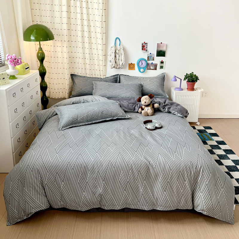 4PC Gri Geometrik Yatak Seti M - Linen Duvet Cover incelemesi ve fiyatı